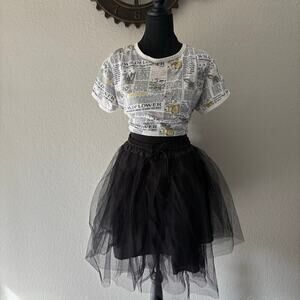 VIBE N' Cropped "Wildflower" T-Shirt XL Newspaper Print Subliminal Hippie Urban